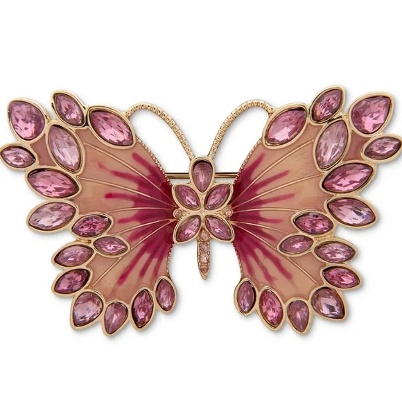 Butterfly Brooch Ann Klein Pink Crystals - Picture 1 of 6